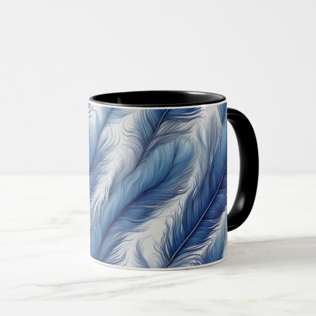 Blue Feather Design Art Print Tasse (VorderseiteRechts)