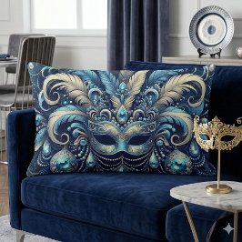 Blue Feather Masquerade Mask Illustration Lendenkissen