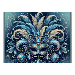 Blue Feather Masquerade Mask Illustration Poster