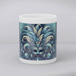 Blue Feather Masquerade Mask Illustration Tasse