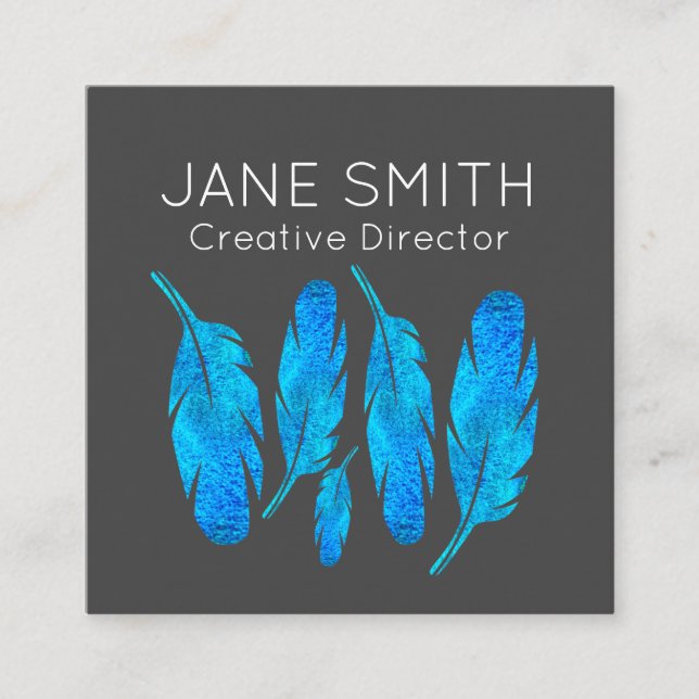 Blue Feathers moderne bunte Kreativindustrie Quadratische Visitenkarte (Vorderseite)