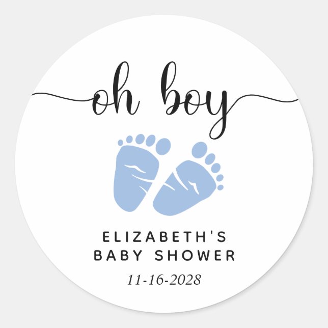 Blue Feet Baby Boy Dusche Runder Aufkleber (Vorderseite)