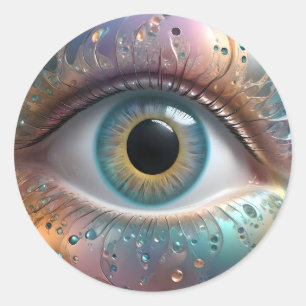 Blue Female Eyeball Fraktal Art, Runder Aufkleber