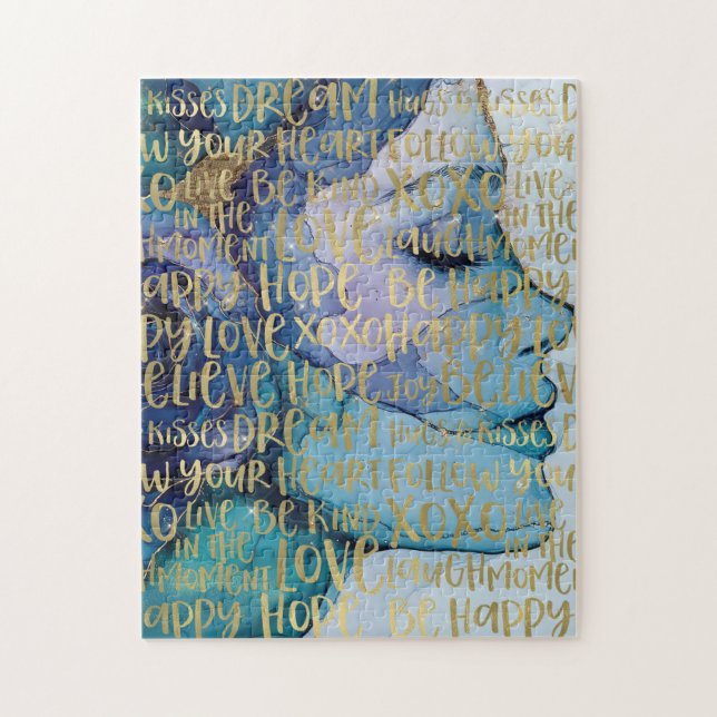 Blue Female Face Gold Inspiration Zitate (Vertikal)
