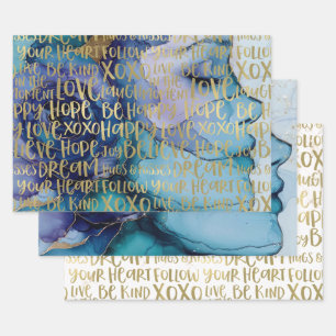 Blue Female Face Gold Inspiration Zitate Geschenkpapier Set