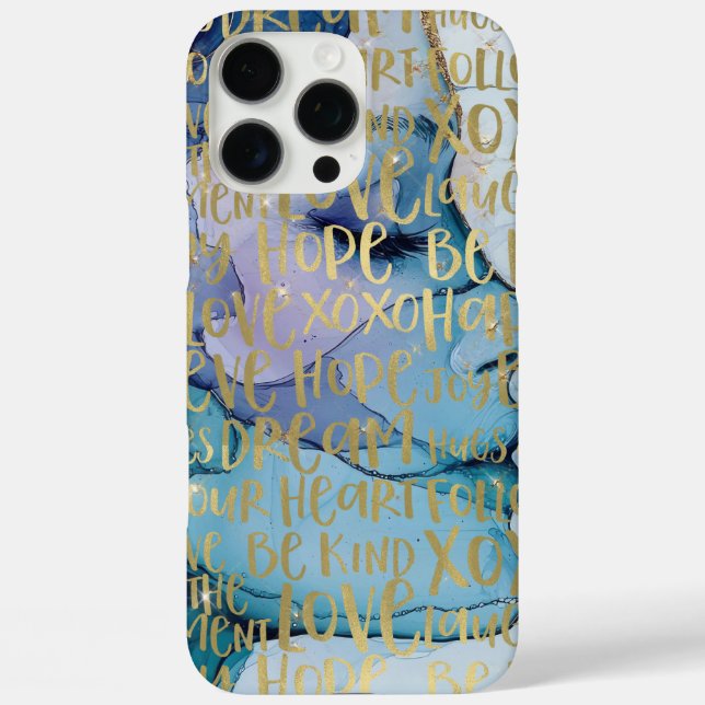 Blue Female Face Gold Inspiration Zitate iPhone 16 Pro Max Hülle (Rückseite)