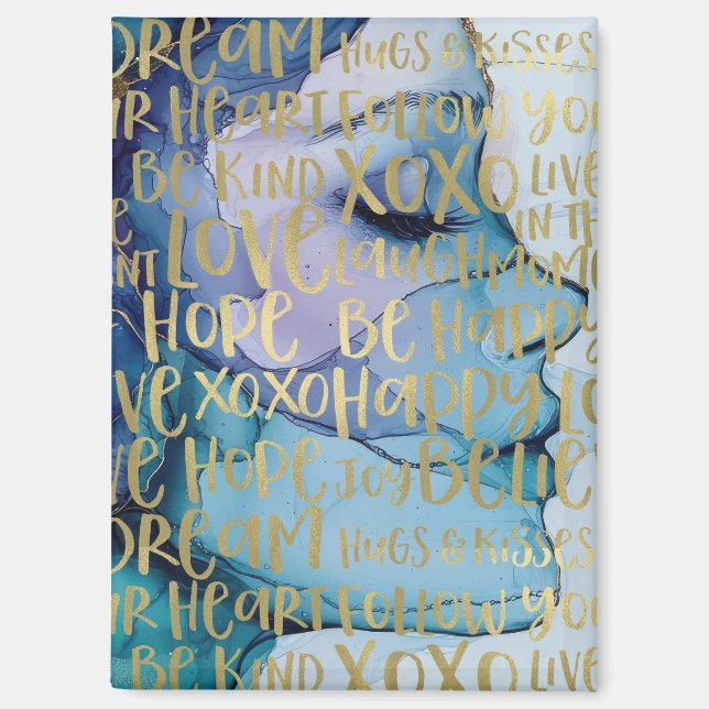 Blue Female Face Gold Inspiration Zitate Magnet (Vorderseite)