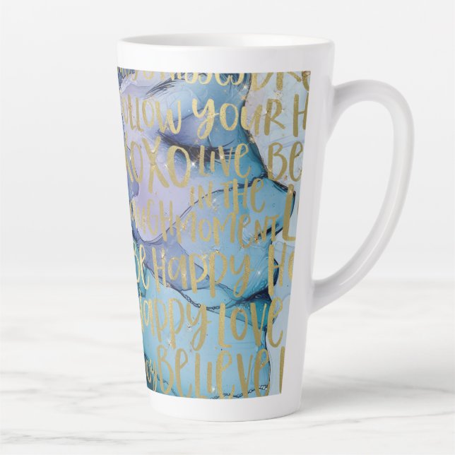 Blue Female Face Gold Inspiration Zitate Milchtasse (Rechts)