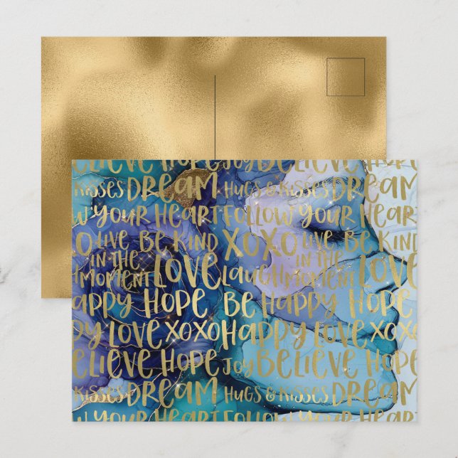 Blue Female Face Gold Inspiration Zitate Postkarte (Vorne/Hinten)