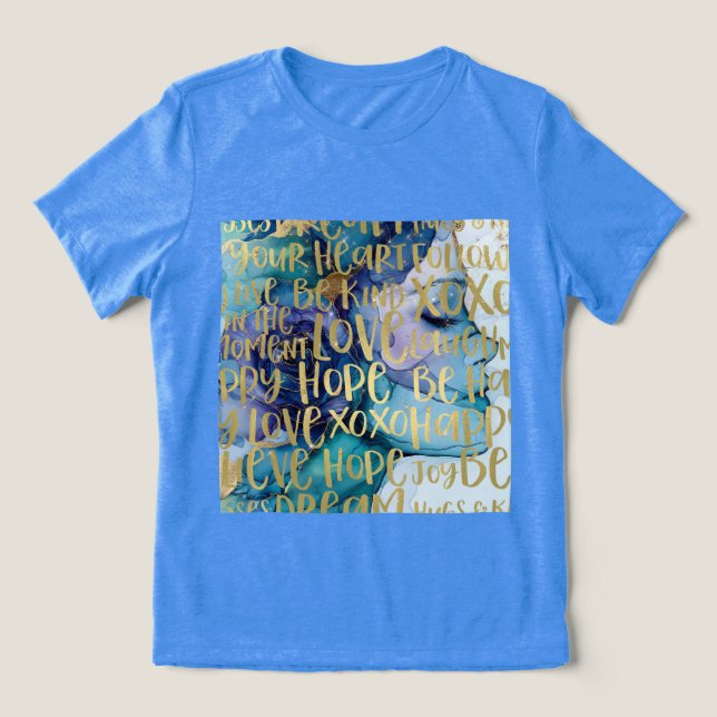 Blue Female Face Gold Inspiration Zitate Tri-Blend Shirt (Design Vorderseite)