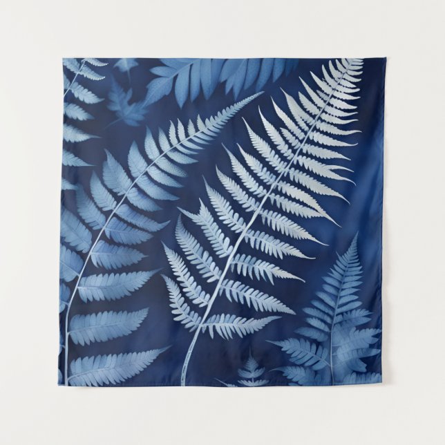 Blue Fern Cyanotype Wandteppich (Vorderseite)