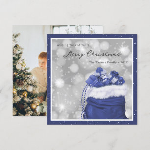 Blue Festive Foto Frohe Weihnachtskarte Feiertagskarte