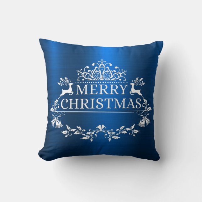 Blue Festive Frohe Weihnachts-Throw Kissen (Vorderseite)