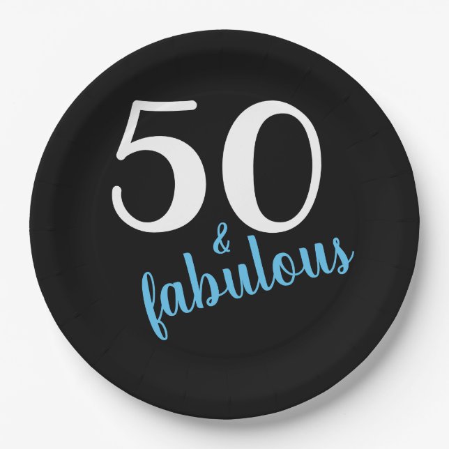 Blue Fifty und fabelhafte Black Birthday Party Pappteller (Vorderseite)