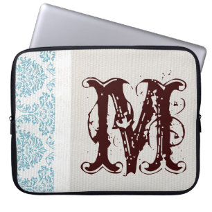 Blue Filigree Damask Monogram 15" Notebook-Gehäuse Laptopschutzhülle