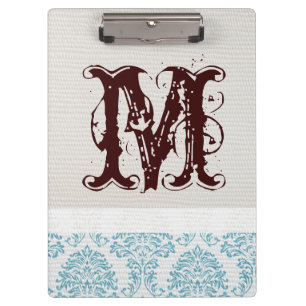 Blue Filigree Damask Monogram Initial Clip Board Klemmbrett