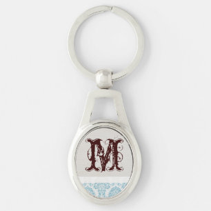 Blue Filigree Damask Schlüsselkette Schlüsselanhänger