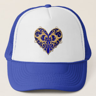 Blue Filigree Heart Hat Truckerkappe