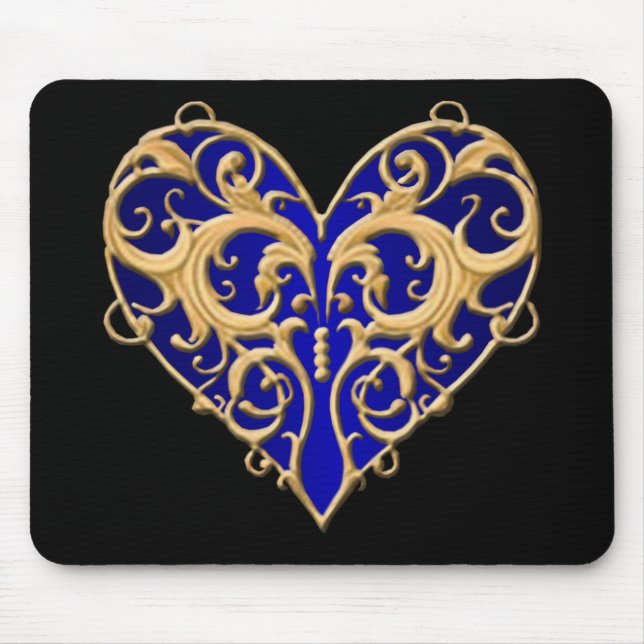 Blue Filigree Heart Mouse Pad Mousepad (Vorne)