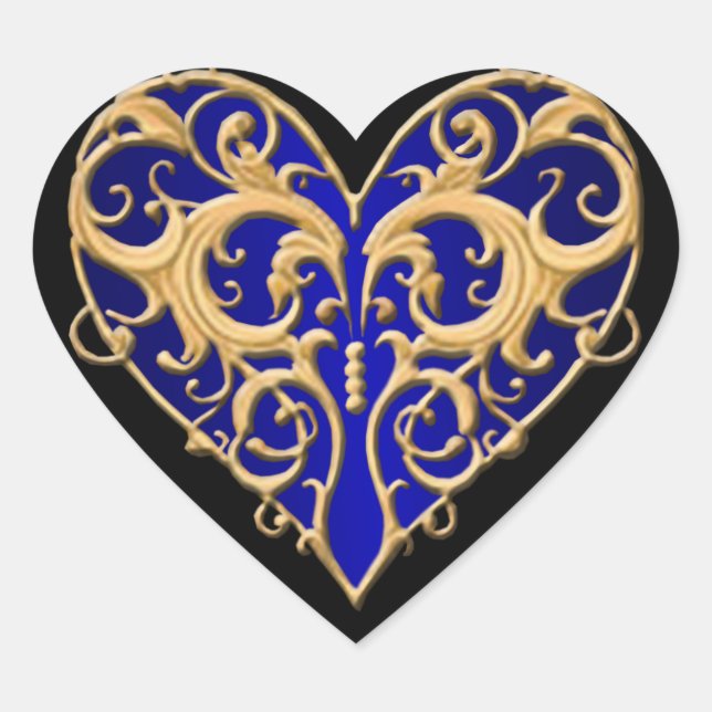 Blue Filigree Heart Stickers (Vorderseite)