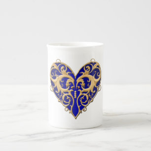 Blue Filigree Heart Tasse