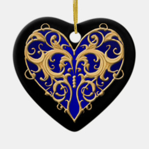 Blue Filigree Herz Keramik Ornament