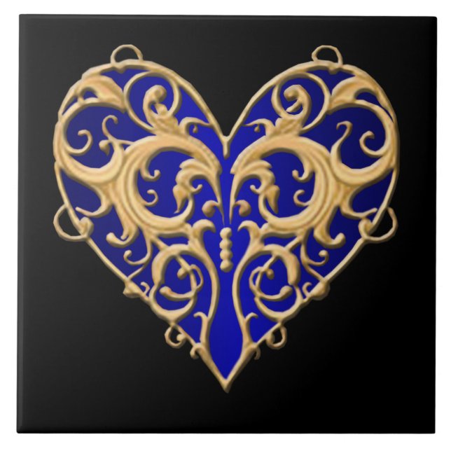 Blue Filigree Herz Tile Fliese (Vorderseite)