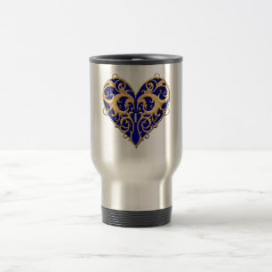 Blue Filigree Herz Travel Mug Reisebecher