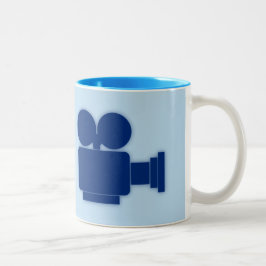 BLUE FILMKAMERA-ILLUSTRATION FÜR FILMBUFFS ZWEIFARBIGE TASSE