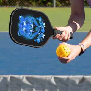 Blue Fire Flaming Tiger Cat Pickleball Schläger