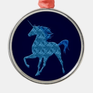 Blue Fire Unicorn Rund Ornament