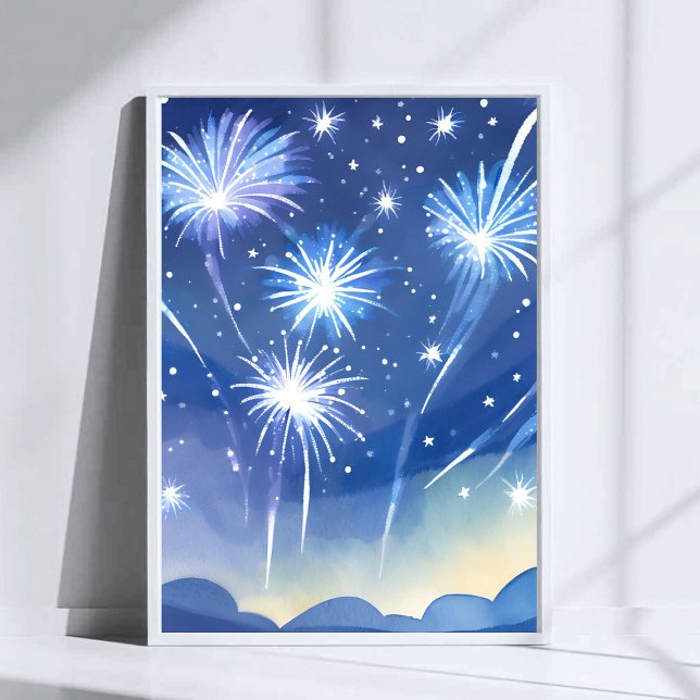 Blue Fireworks | Firework Celebration Watercolor Poster (Von Creator hochgeladen)