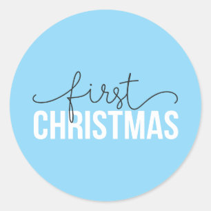 Blue "First Christmas" Modern für neue Eltern Runder Aufkleber