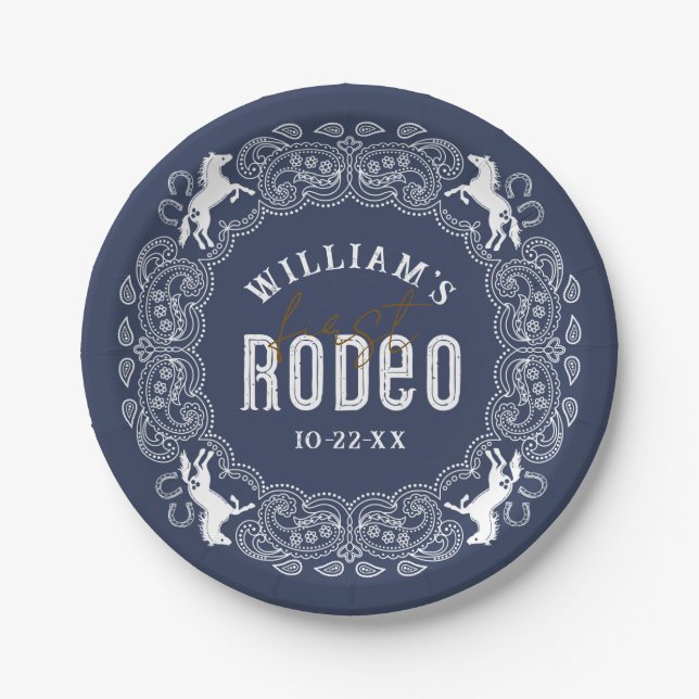 Blue First Rodeo Birthday Paper Tellers - West Pappteller (Vorderseite)