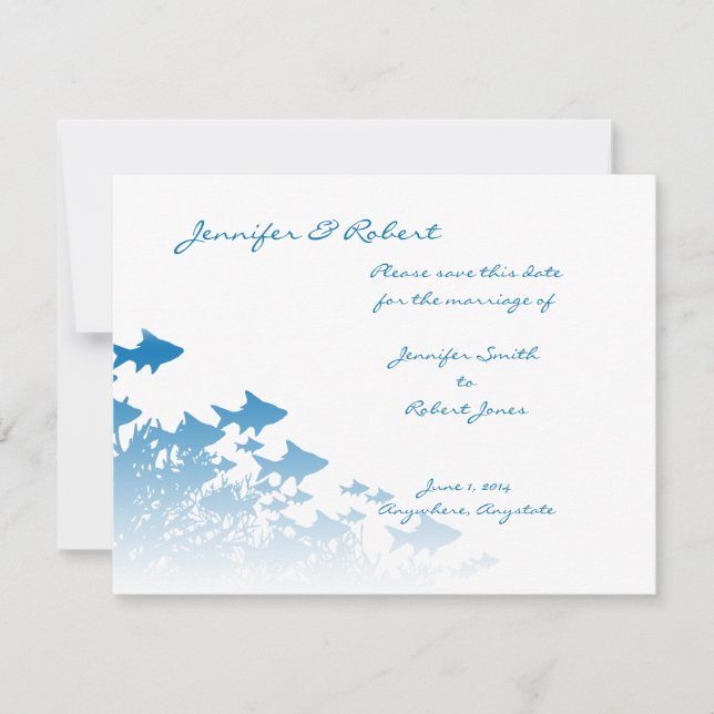Blue Fish and Coral Save the Date Card (Vorderseite)