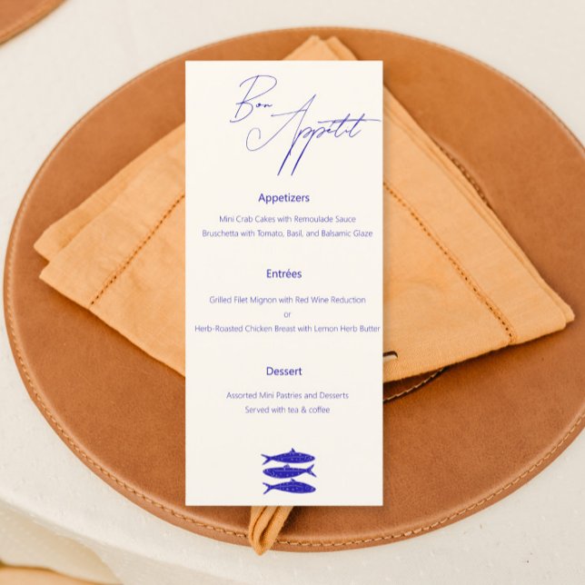 Blue Fish Design Wedding Menu Italien Menükarte (Von Creator hochgeladen)