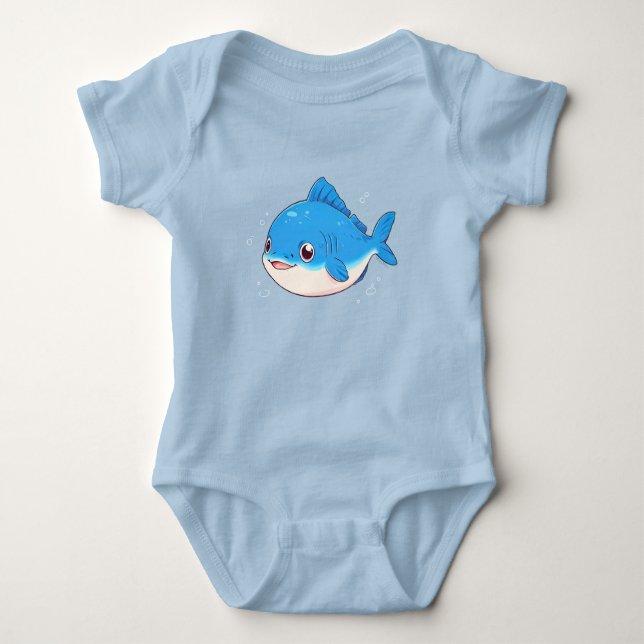 Blue Fish Drawing, Cartoon Style Baby Strampler (Vorderseite)