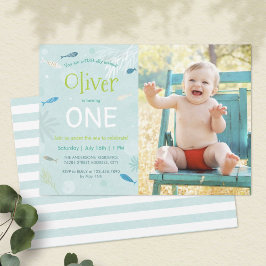 Blue Fish Kindergeburtstag Party Fotokarte Einladung