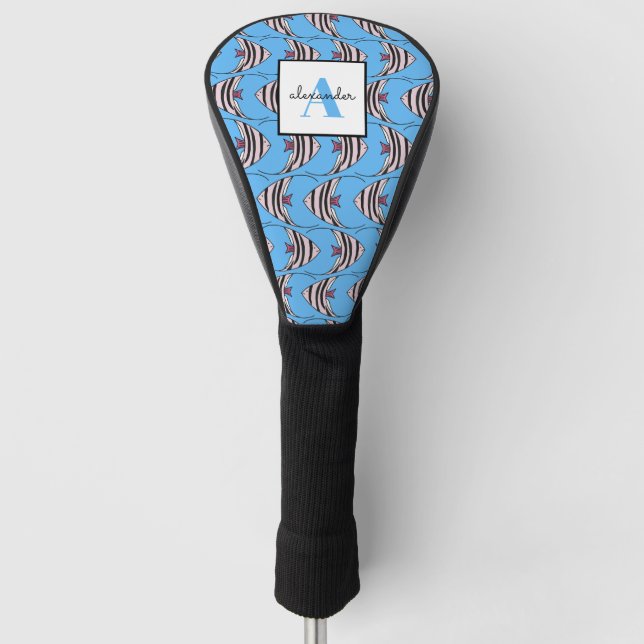 Blue fish pattern monogram golf headcover (Vorderseite)