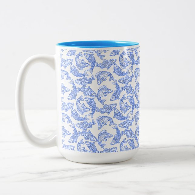 Blue Fish Pattern Zweifarbige Tasse (Links)