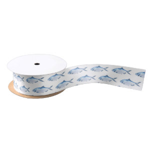 Blue Fish Watercolor Coast Satinband