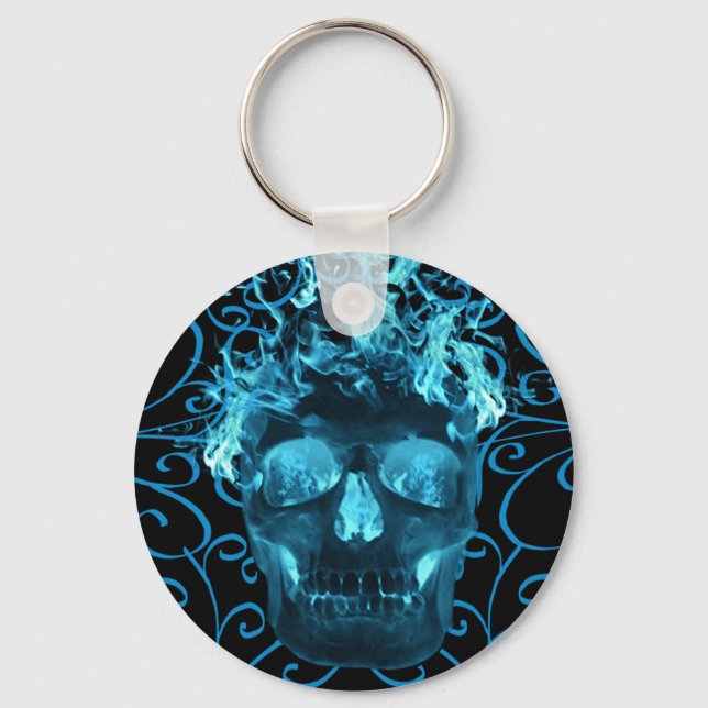 Blue Flam Skull Schlüsselkette Schlüsselanhänger (Vorderseite)