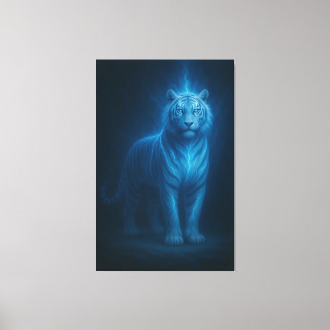 Blue Flame Lightning White Tiger – Celestial Storm Leinwanddruck (Vorderseite)