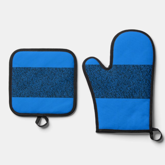 Blue Flame Oven Mitts & Pot Holdings Set (Vorderseite)