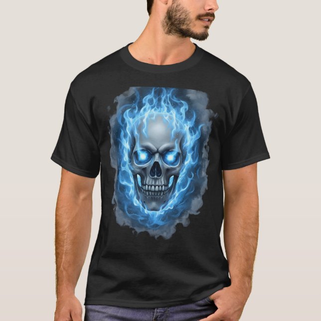Blue Flame Skull – Dark Fantasy Art T-Shirt (Vorderseite)
