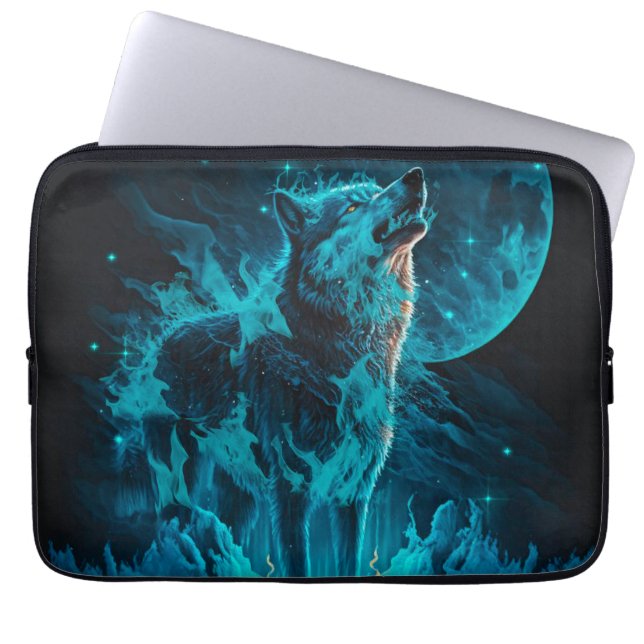 Blue Flame Wolf Laptopschutzhülle (Vorderseite)
