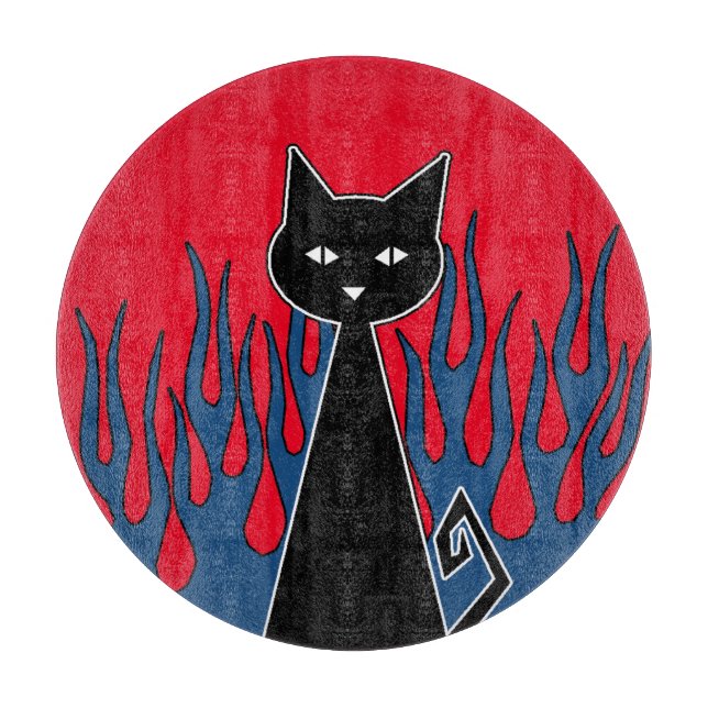 Blue Flames Black Cat Schneidebrett (Vorderseite)