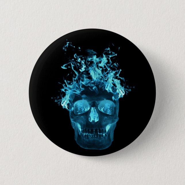 Blue Flaming Skull Button (Vorderseite)