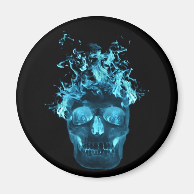 Blue Flaming Skull Magnet (Vorne)