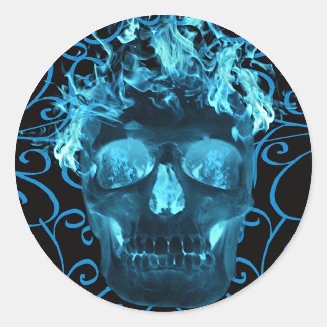 Blue Flaming Skull Stickers (Vorderseite)